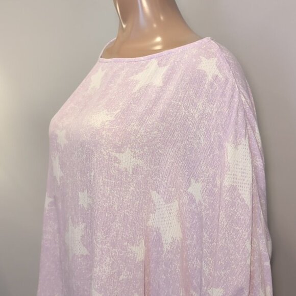 3/$20 ODDY Oversized Star Print Top Long Batwing Sleeve Smocked Cuff Asymmetric - Picture 4 of 13